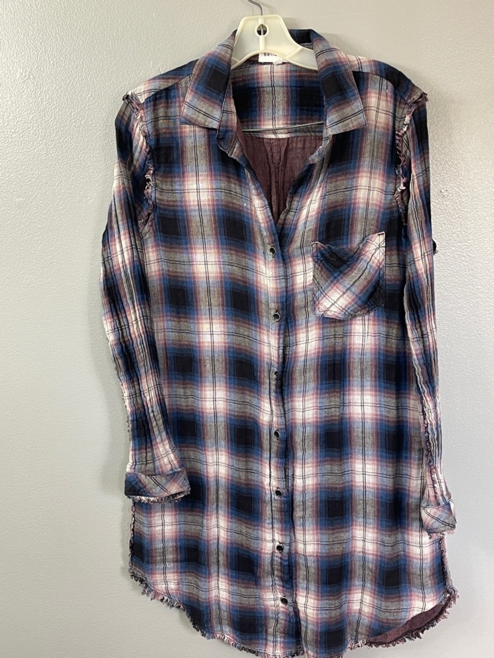 bella dahl plaid gauze long sleeve tunic dress medium